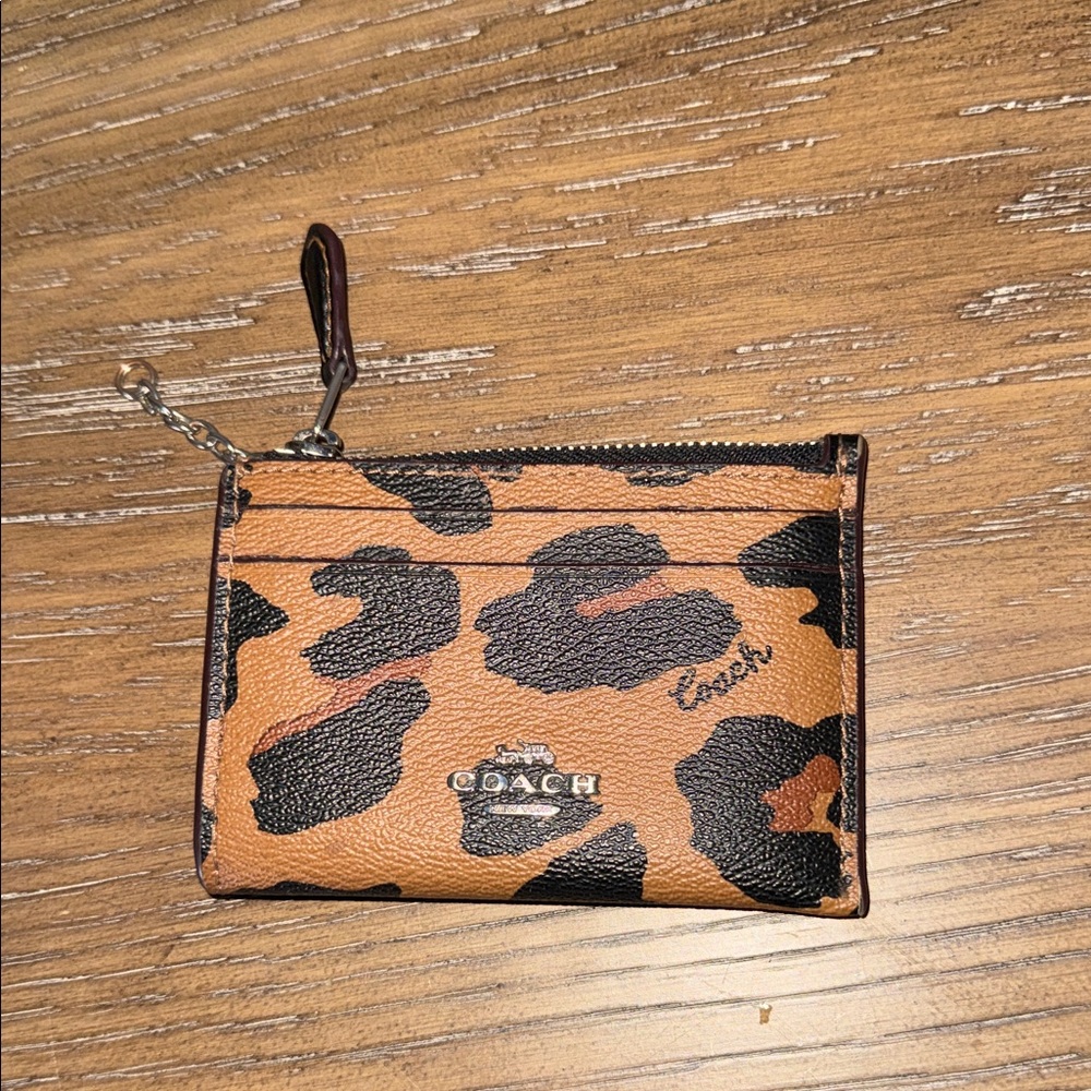 Coach Tan and Black Animal Print Card Holder
